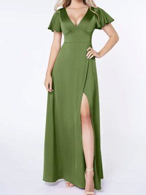 Azazie Juniper Color Bridesmaid Dress - Lani Size A18 Stretch Satin Fabric